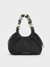Charles & Keith - Aviary Jacquard Beaded-handle Bag In Black