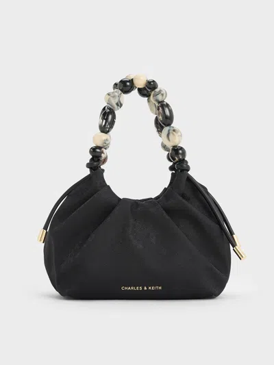 Charles & Keith - Aviary Jacquard Beaded-handle Bag In Black
