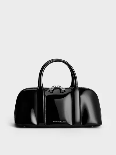 Charles & Keith - Axel Patent Elongated Bowling Bag In Black