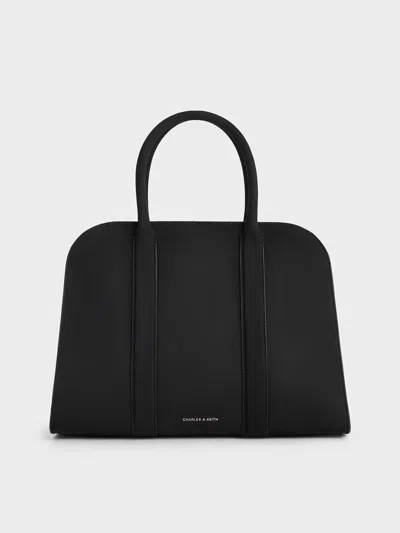 Charles & Keith - Axel Faux Suede Bowling Bag In Black