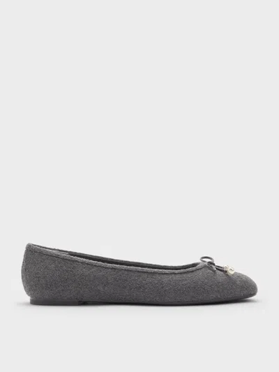 Charles & Keith - Barbara Felt Pearl-embellished Bow Ballet Flats In Gray