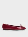 Charles & Keith - Barbara Patent Pearl-embellished Bow Ballet Flats In Burgundy