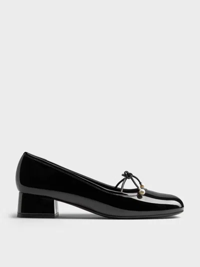 Charles & Keith - Barbara Patent Pearl-embellished Bow Ballet Pumps In Black