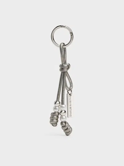 Charles & Keith - Beaded Metallic Cord Knot Charm In Gray