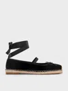 Charles & Keith - Faux Suede Bow Tie-around Espadrille Ballet Flats
