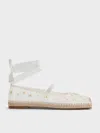 Charles & Keith - Mesh Floral-embroidered Bow Tie-around Espadrille Ballet Flats