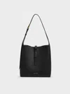 Charles & Keith - Beryl Recycled Leather Belted Hobo Bag In Black