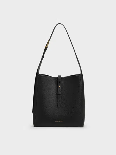 Charles & Keith - Beryl Recycled Leather Belted Hobo Bag In Black