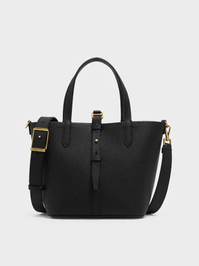 Charles & Keith - Beryl Recycled Leather Double-handle Belted Bucket Bag In Black
