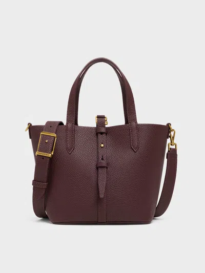 Charles & Keith - Beryl Recycled Leather Double-handle Belted Bucket Bag In Red