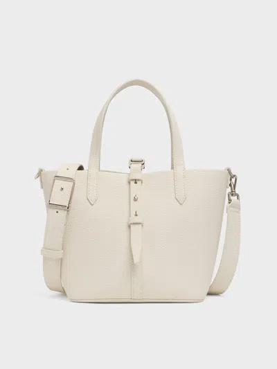 Charles & Keith - Beryl Recycled Leather Double-handle Belted Bucket Bag In White