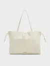 Charles & Keith - Bethel Crinkle-effect Ruched Drawstring Tote Bag In Cream