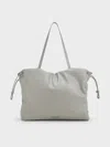Charles & Keith - Bethel Ruched Drawstring Tote Bag In Grey