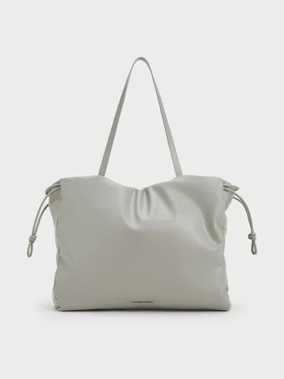 Charles & Keith - Bethel Ruched Drawstring Tote Bag In Grey