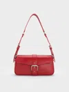 Charles & Keith - Blaise Belted Shoulder Bag In Red