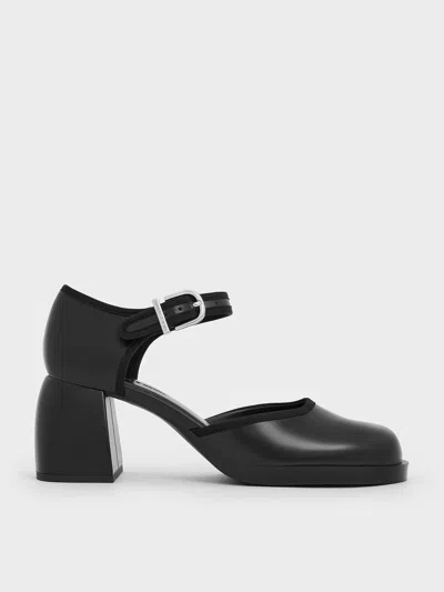 Charles & Keith - Block-heel Ankle-strap D'orsay Pumps In Black