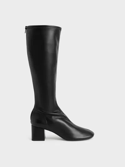 Charles & Keith Block Heel Knee Boots In Black