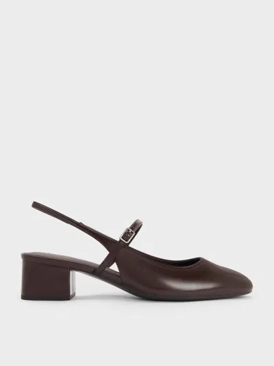 Charles & Keith - Block-heel Slingback Mary Jane Pumps In Burgundy