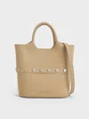 Charles & Keith - Bobbie Twill Studded Convertible Two-way Bucket Bag