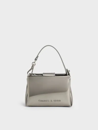 Charles & Keith - Bosie Metallic Top Handle Pouch In Pewter