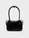 Charles & Keith - Bosie Patent Elongated Top Handle Bag In Noir
