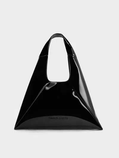 Charles & Keith - Bosie Patent Slouchy Hobo Bag In Jet Black