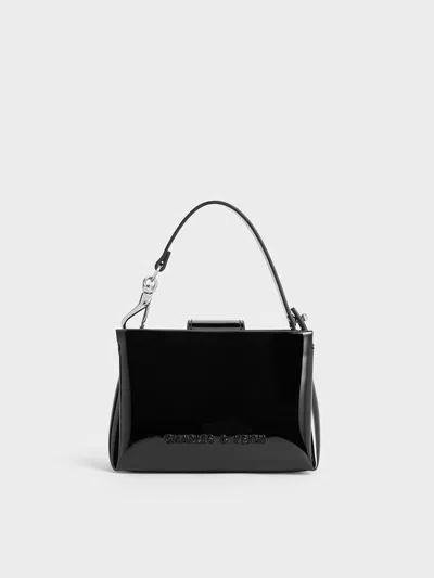 Charles & Keith - Bosie Patent Top Handle Pouch In Noir