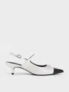 Charles & Keith - Bow Cap-toe Kitten-heel Slingback Pumps In White