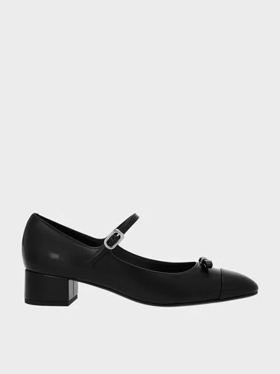 Charles & Keith - Bow Cap-toe Mary Jane Pumps In Black Box