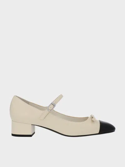 Charles & Keith - Bow Cap-toe Mary Jane Pumps In Chalk