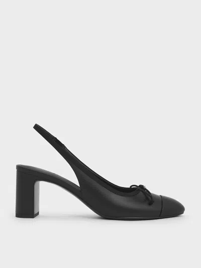 Charles & Keith - Bow Cap-toe Slingback Pumps In Black