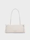 Charles & Keith - Hazel Bow Elongated Trapeze Shoulder Bag In Meringue White