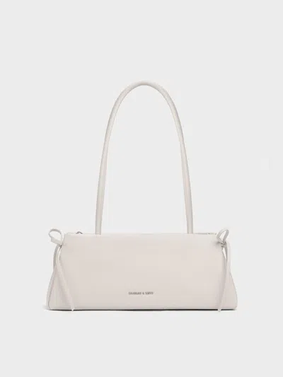 Charles & Keith - Hazel Bow Elongated Trapeze Shoulder Bag In Meringue White