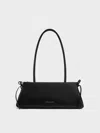Charles & Keith - Hazel Bow Elongated Trapeze Shoulder Bag In Noir