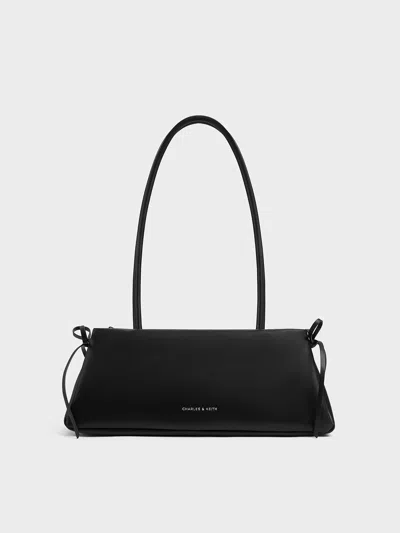 Charles & Keith - Hazel Bow Elongated Trapeze Shoulder Bag In Noir