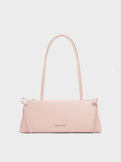 Charles & Keith - Hazel Bow Elongated Trapeze Shoulder Bag In Soft Pink