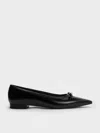 Charles & Keith - Bow Metallic-accent Pointed-toe Ballet Flats In Black