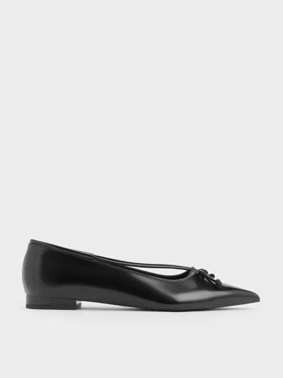 Charles & Keith - Bow Pointed-toe Ballet Flats In Black Box