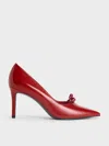 Charles & Keith - Bow Pointed-toe Stiletto-heel Pumps In Red