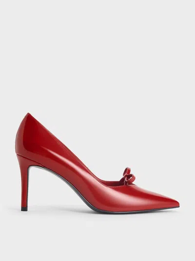 Charles & Keith - Bow Pointed-toe Stiletto-heel Pumps In Red