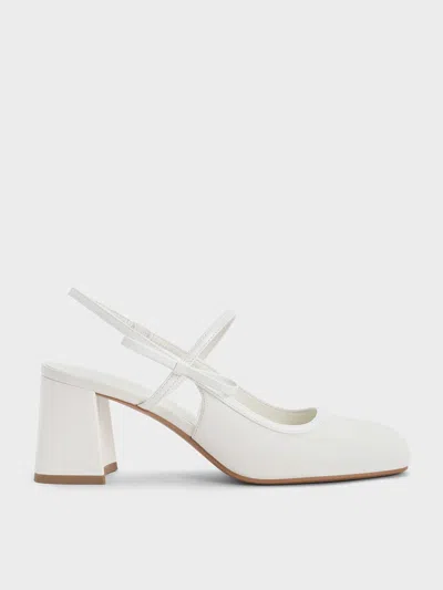 Charles & Keith - Bow Slingback Mary Jane Pumps In White