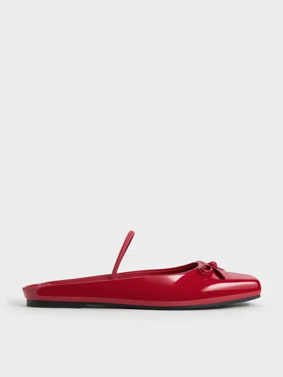 Charles & Keith - Bow Square-toe Ballet Mules In Red