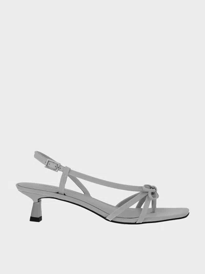 Charles & Keith - Bow Strappy Heeled Thong Sandals In Silver