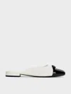 Charles & Keith - Bow Cap-toe Mules In White