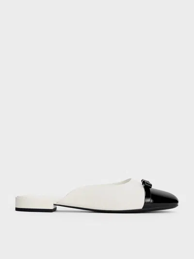 Charles & Keith - Bow Cap-toe Mules In White
