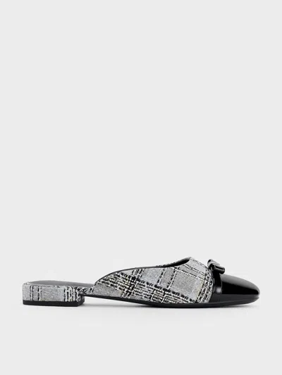 Charles Keith Bow Tweed Cap-toe Mules In Grey ModeSens - Main Image