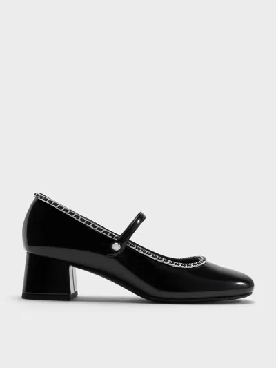 Charles & Keith - Braided-chain Block-heel Mary Jane Pumps In Black