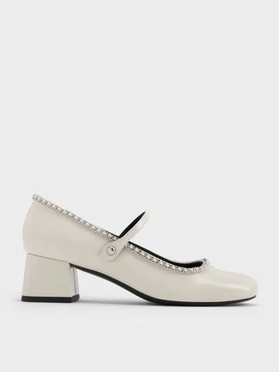 Charles & Keith - Braided-chain Block-heel Mary Jane Pumps In Gray