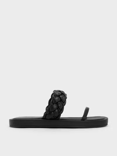 Charles & Keith - Braided-strap Flatform Sandals In Black