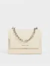 Charles & Keith Front Flap Chain Handle Crossbody Bag In Cream